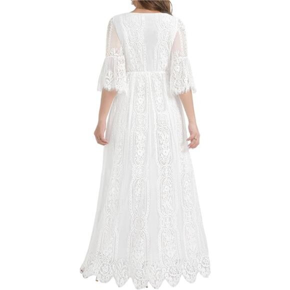 Plus Size Wedding Dress Boho - Maxi Bridal Shower Bohemian Formal Lace Long - Picture 2 of 6